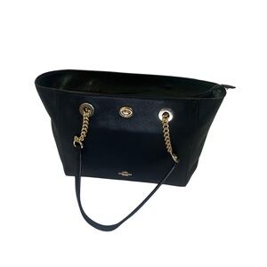 Coach Black Leather Tote with Gold Accents